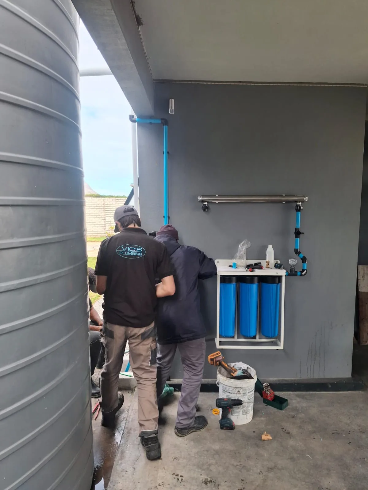 Vic's Plumbing installing water filtration and pipework on site